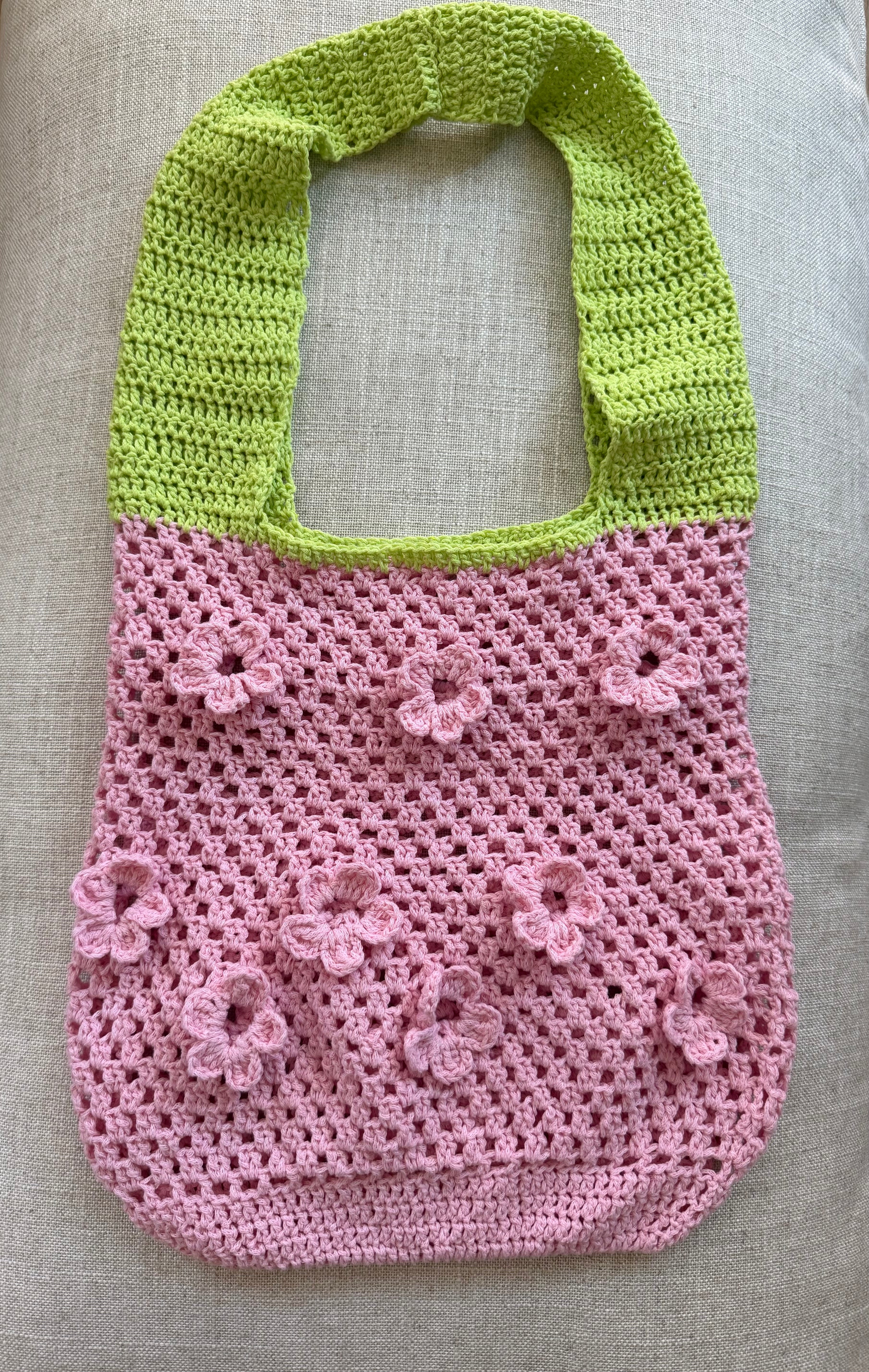 Pink Flower Mesh Bag
