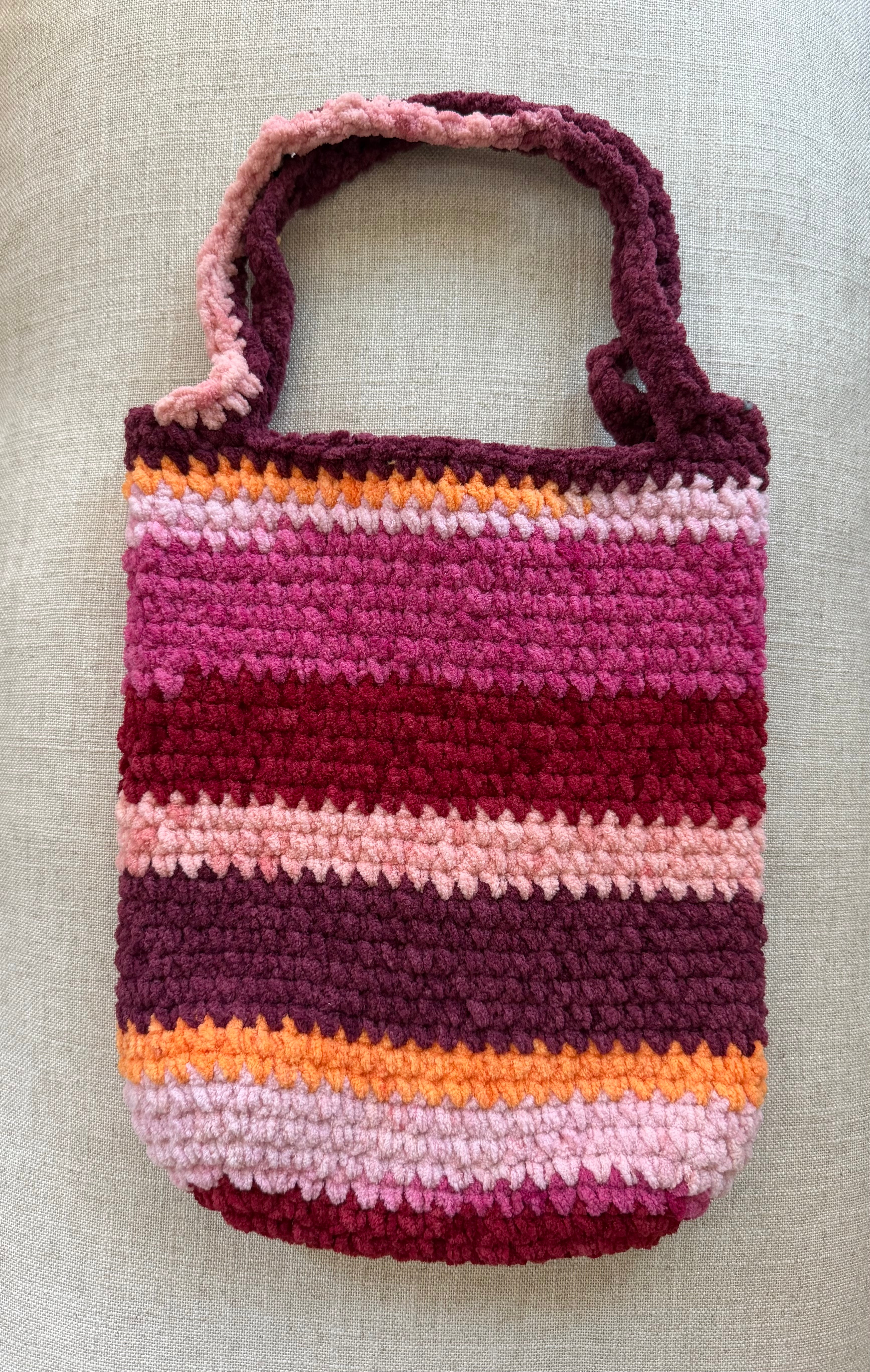 Handmade Berry Velvet Crochet Tote Bag